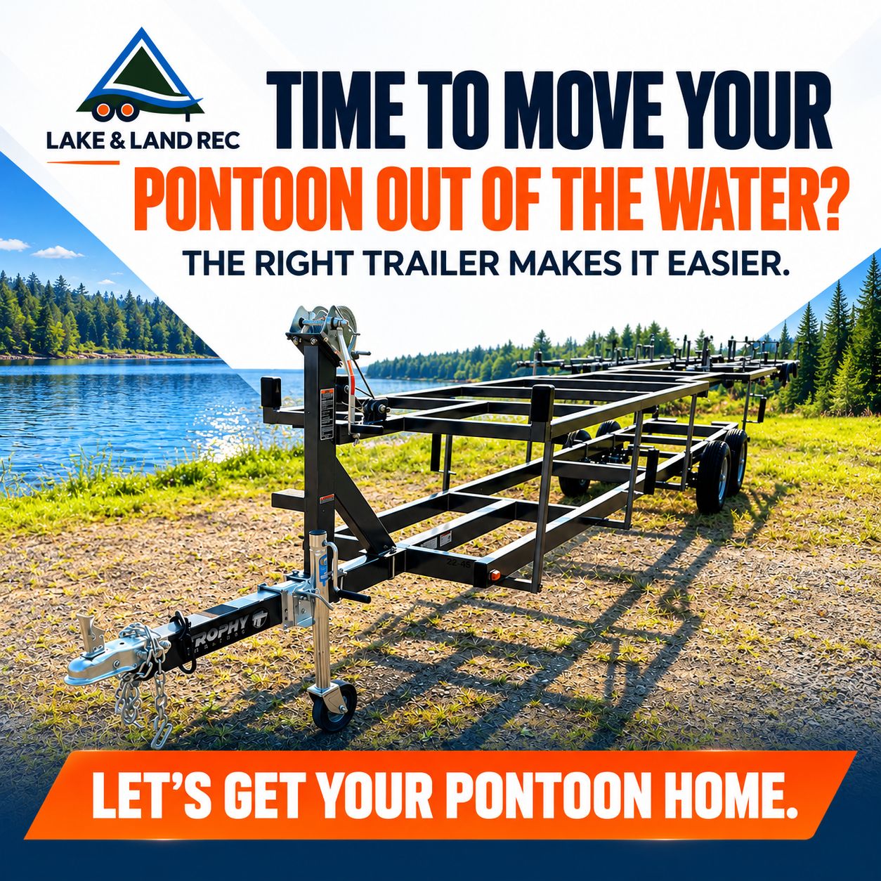 Lake & Land Rec pontoon trailer in Owen WI, time to move your pontoon out of the water